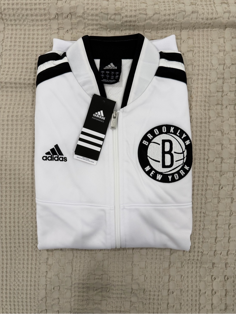 adidas White & Black Brooklyn Nets Track Jacket